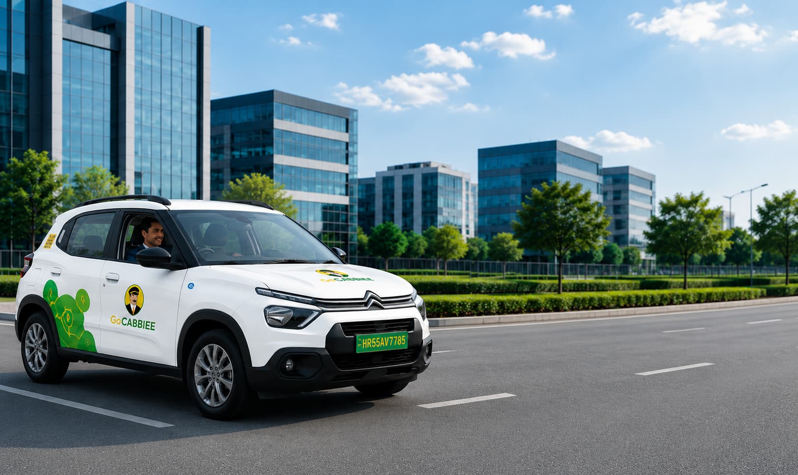 Aerial view of EV fleet on highway
